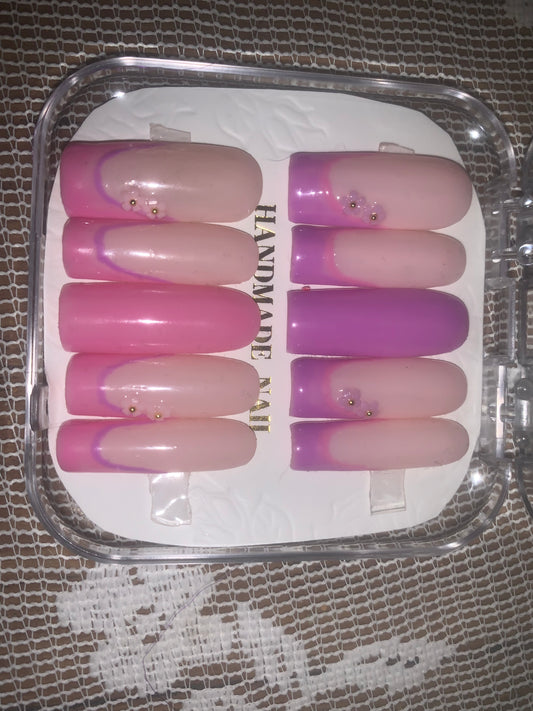 Pink & Purple French tip Flower set