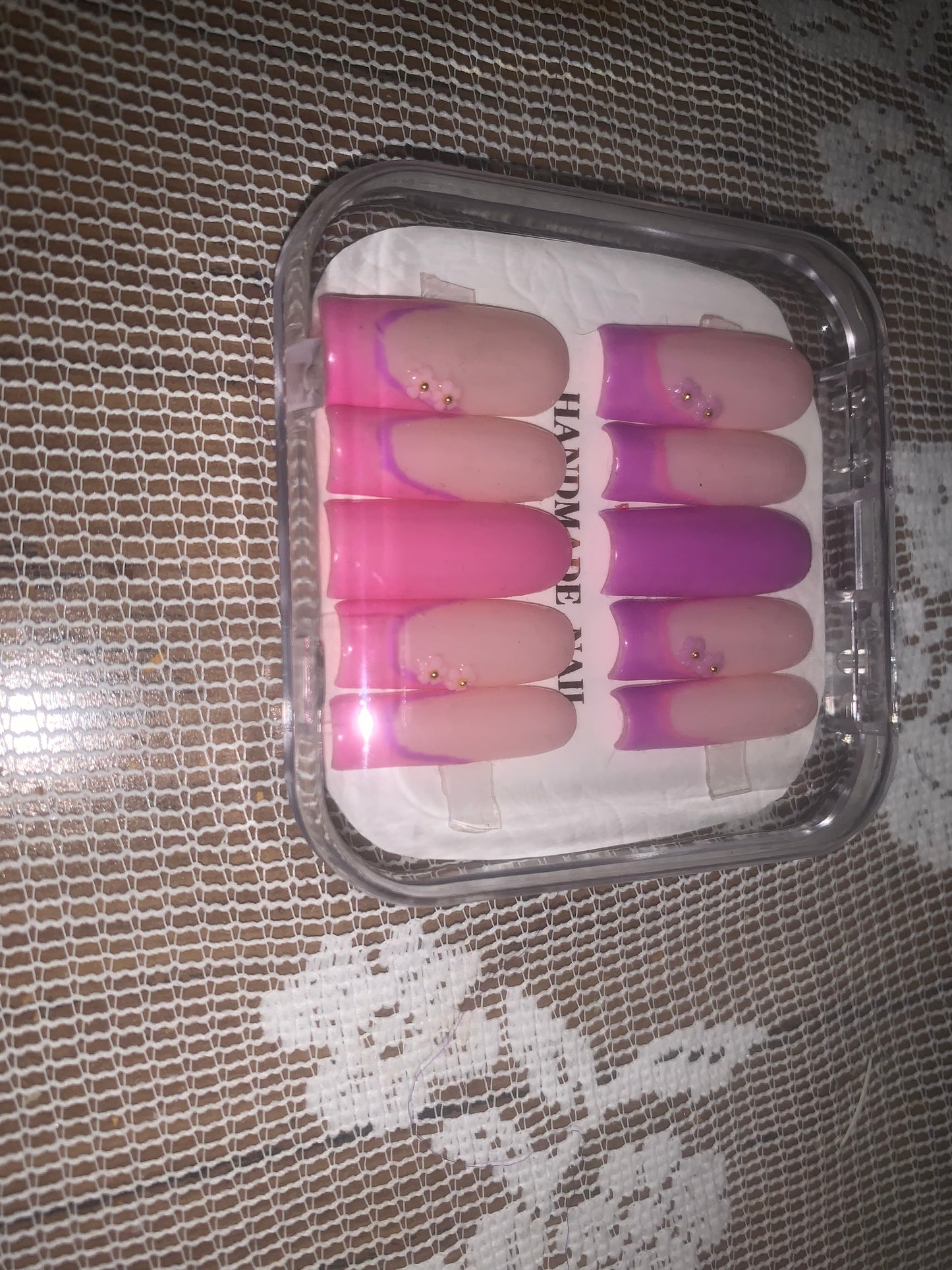 Pink & Purple French tip Flower set