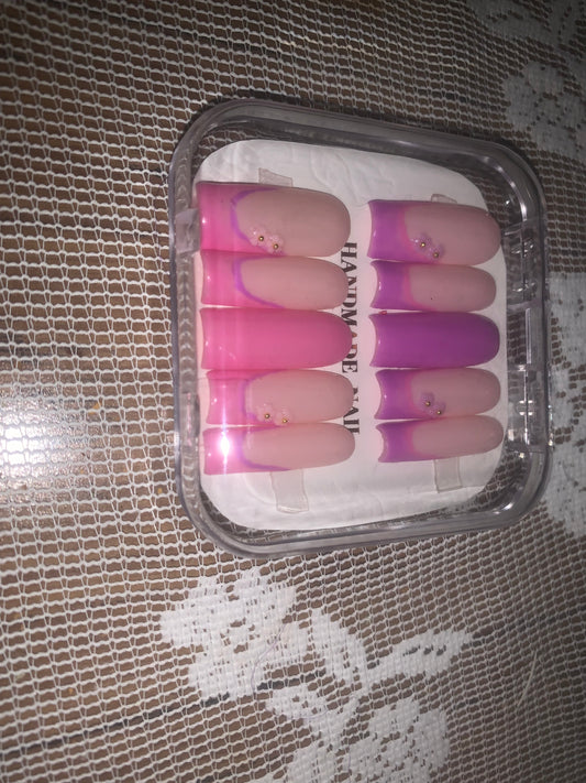 Pink & Purple French tip Flower set
